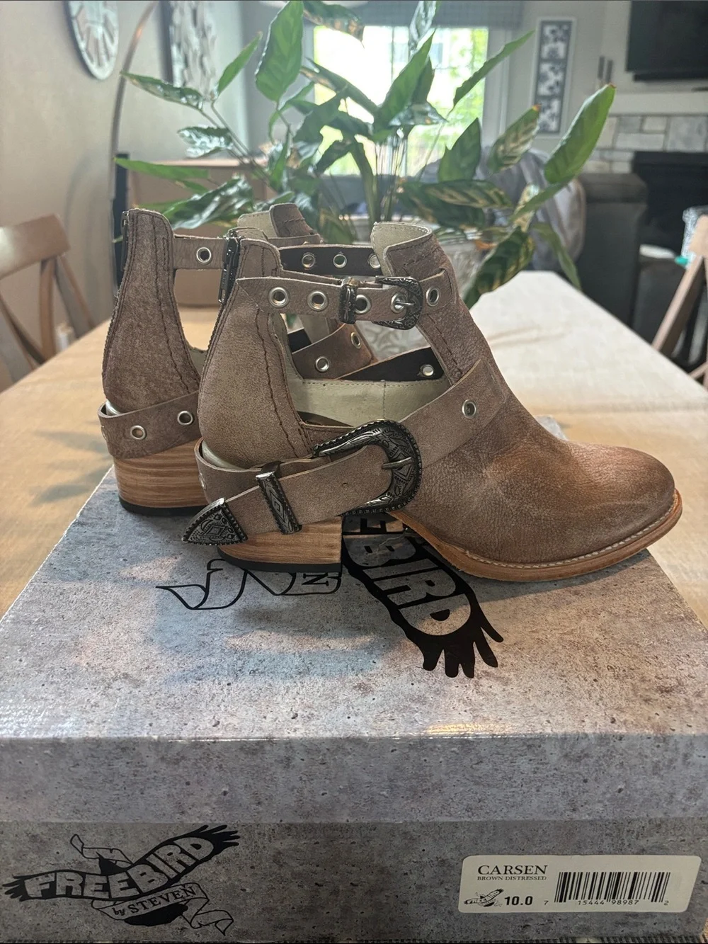 Freebird by Steven Carson Brown Leather Buckle Ankle Boots with Grommet Detail. - Picture 5 of 6